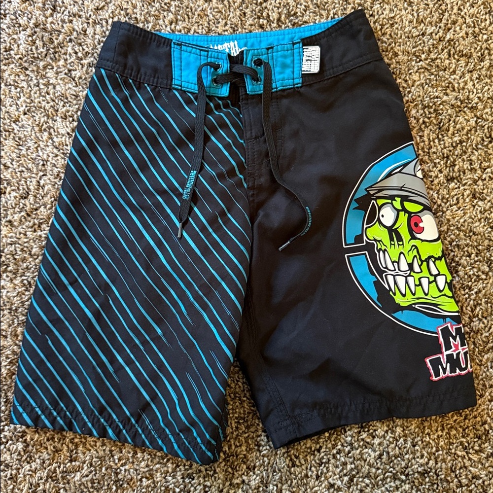 Vintage Metal Mulisha Teal and Black Board Shorts